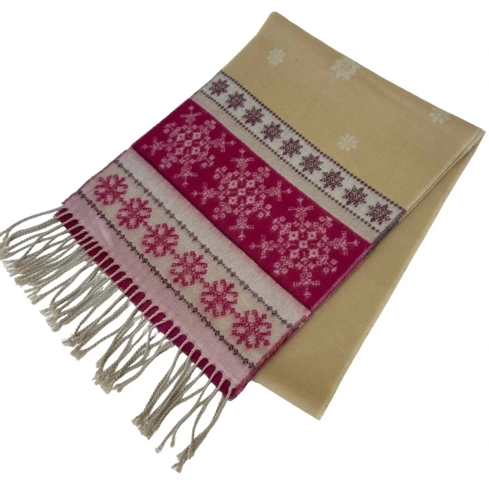 V. FRASS Cashmink Pink and Tan Pattern Scarf
